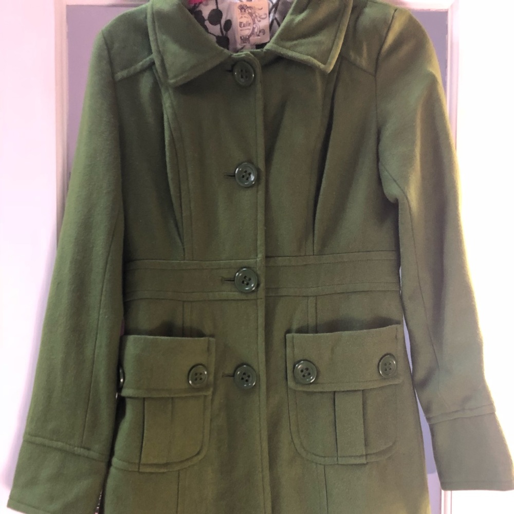Tulle Green Long Wool Coat